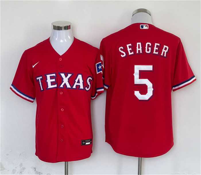 Mens Texas Rangers #5 Corey Seager Red With Patch Cool Base Stitched Baseball Jersey